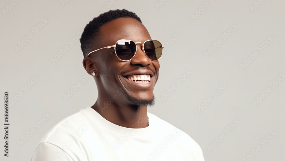 African American man on white background smiling while looking at camera. The photo is suitable for advertising, video and product presentation. African American man on white background smiling while looking at camera. The photo is suitable for advertising, video and product presentation.