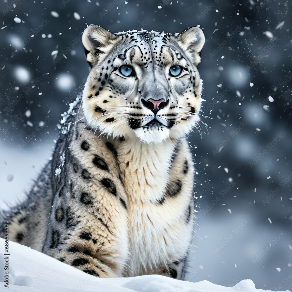 majestic snow leopard stunning visual with winter environment, animals concept, generative ai majestic snow leopard stunning visual with winter environment, animals concept, generative ai