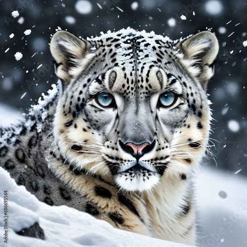 majestic snow leopard stunning visual with winter environment, animals concept, generative ai © João Macedo