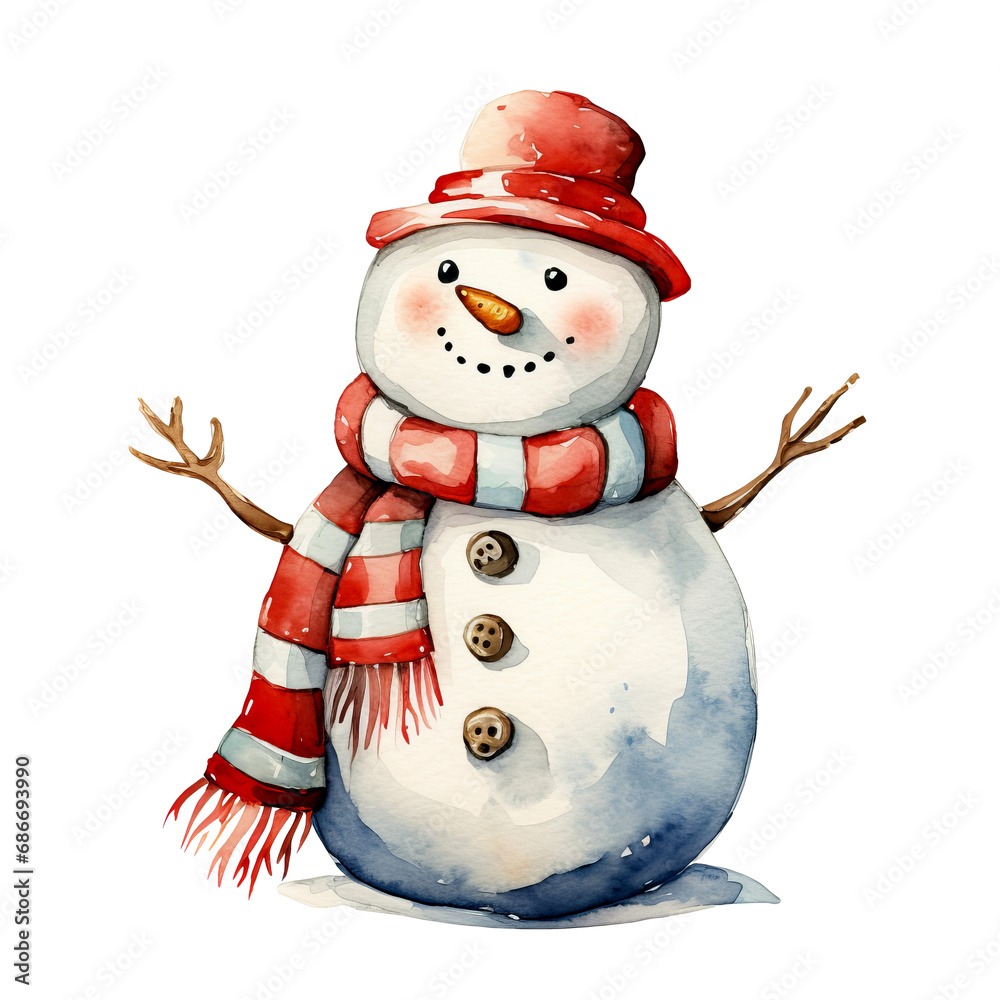 Schneemann Aquarell Clipart Winterdekor Weihnachten Hut Schal