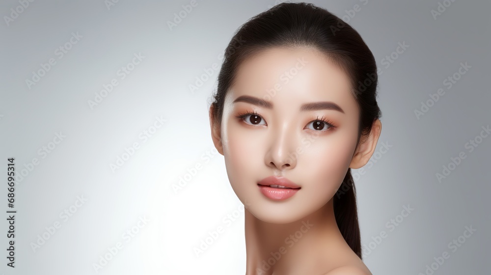 High-quality crop photo of skincare and cosmetics concept with copy space for text. Woman with beautiful face High-quality crop photo of skincare and cosmetics concept with copy space for text. Woman with beautiful face