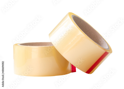 Two brown transparent tape in stack isolated on white background with clipping path © nathamag11