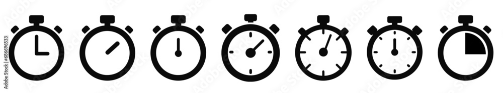 Stopwatch icons set. Timer symbol.  Set icons sandglass timer clock flat icon time management - obrazy, fototapety, plakaty 