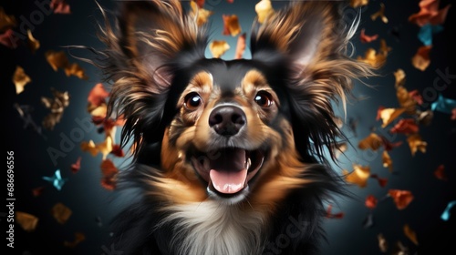 Cute Dog Celebrating Birthday Party Confetti, Comic background, Background Banner © NIA4u