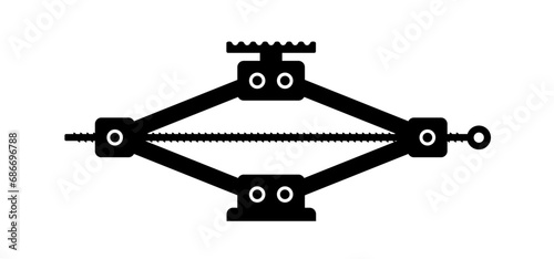 Cartoon car jack or jack-screw icon. scissor jack shot or jack screw stand sign. drawing car lifter. Black floor lift jack logo. jacked the auto, Cars accessories. Repair, service equipment.