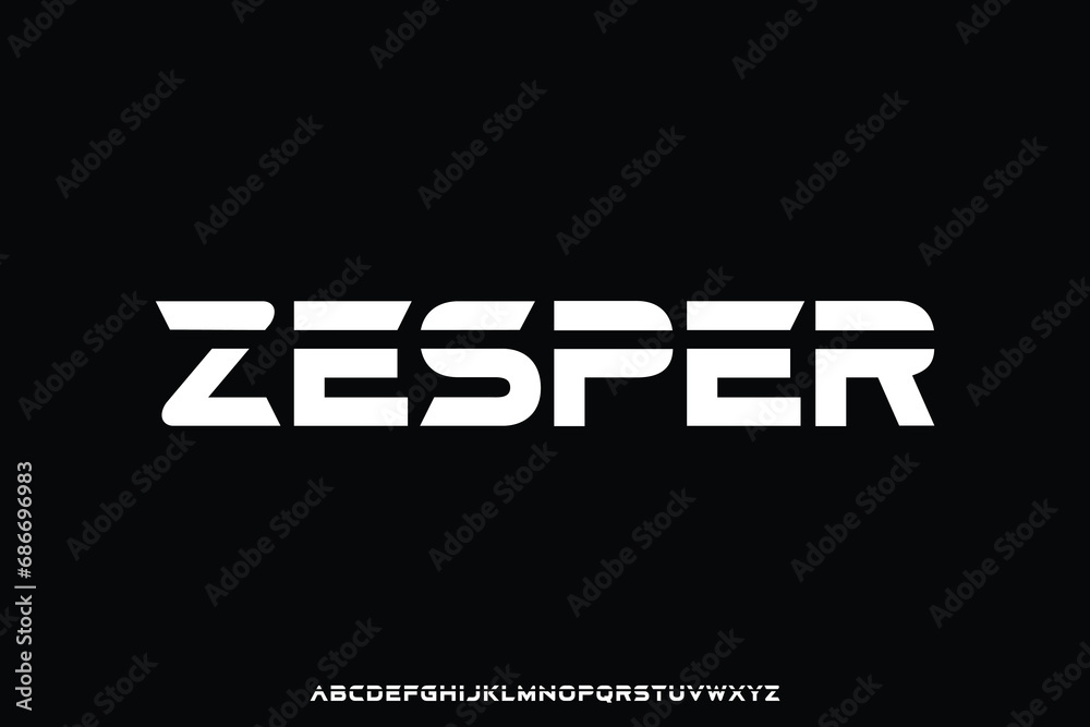 Obraz premium Modern futuristic alphabet display font vector. Creative decorative sans serif typography
