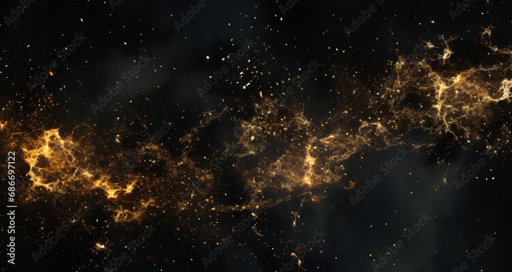 background space, galaxy, stars, abstract black and golden curves, gold, luxury