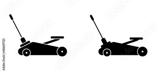 Hydraulic car jack or jack-screw icon. scissor jack shot or jack screw stand sign. drawing car lifter. Black floor lift jack logo. jacked the auto, Cars accessories. Repair, service equipment.