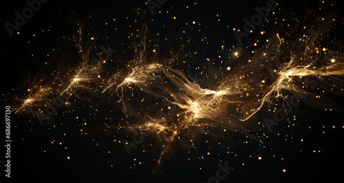 background space, galaxy, stars, abstract black and golden curves, gold, luxury