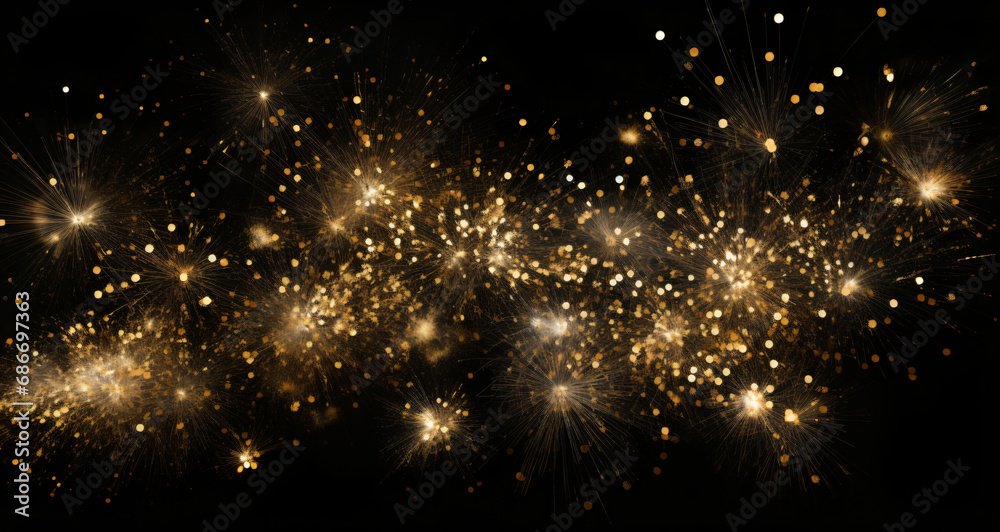 background gold fireworks, black and gold, luxury, celebration, new year, parties, events,  - obrazy, fototapety, plakaty 