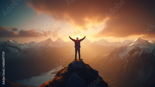 Man on top of the cliff - success  achievement concept