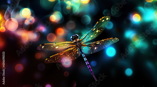 Unreal, fantastic neon glowing dragonfly © Kondor83