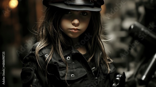 Kid Costume Girl Vigilante Studio Portrait, Comic background, Background Banner