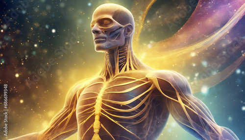 Human body thinking about the mysterious power of the universe. 