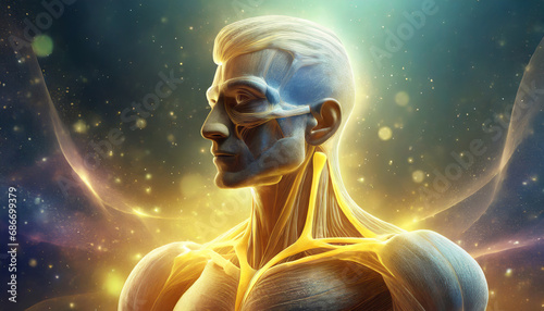 Human body thinking about the mysterious power of the universe. 