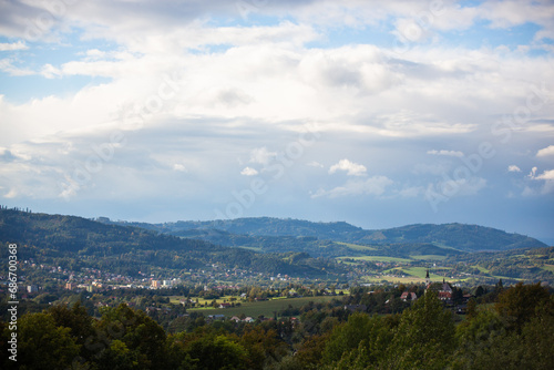 A panorama of Malenovice with beautiful lighting and clouds photo