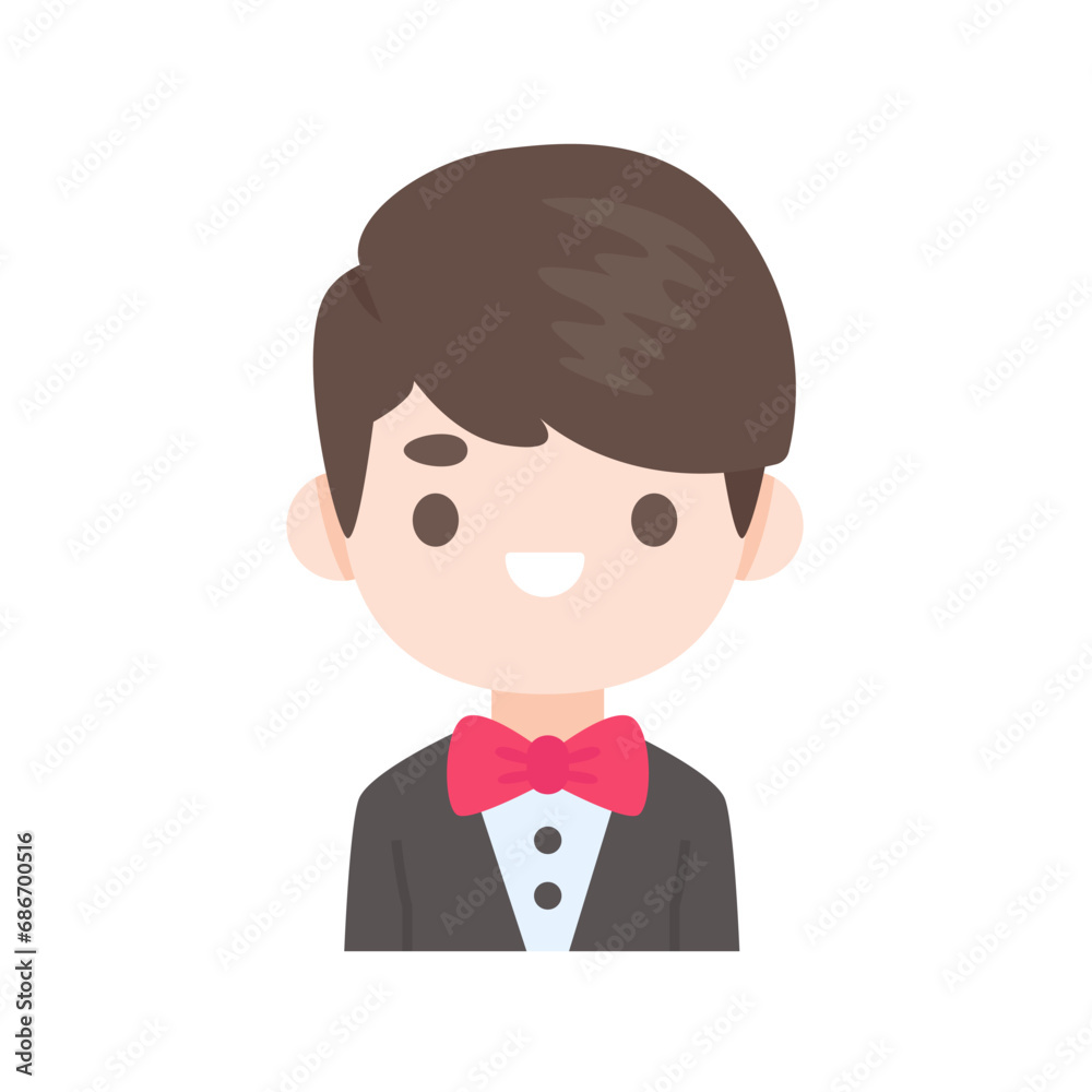 Cartoon of a groom wearing a black tuxedo at a wedding ceremony Cartoon of a groom wearing a black tuxedo at a wedding ceremony