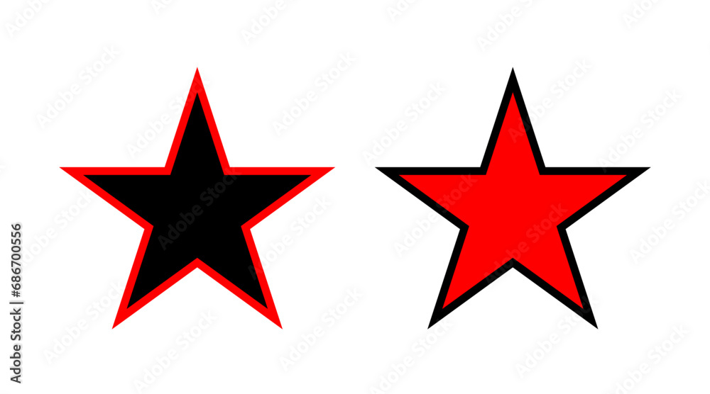 Red and black star shape flat icons set vector. Collection of stars logo illustration isolated on white background. Red and black star shape flat icons set vector. Collection of stars logo illustration isolated on white background.