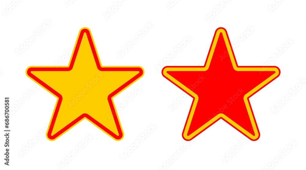Yellow gold and red star shape flat icons set vector. Collection of stars logo illustration isolated on white background.