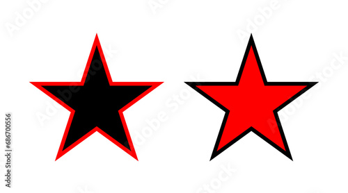 Red and black star shape flat icons set vector. Collection of stars logo illustration isolated on white background.