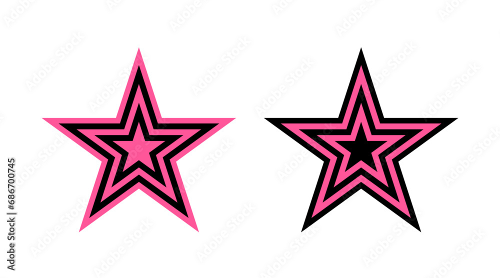 Pink and black star outline icons set illustration vector. Collection of stars shape logo isolated on white background.