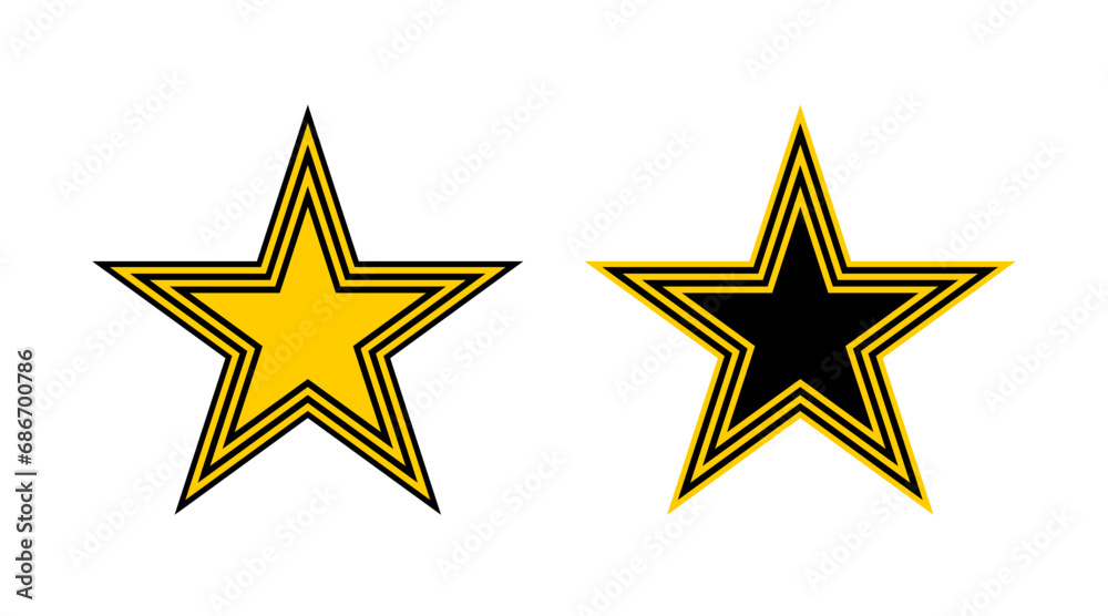 Fototapeta premium Black and yellow gold star outline icons set illustration vector. Collection of stars shape logo isolated on white background.