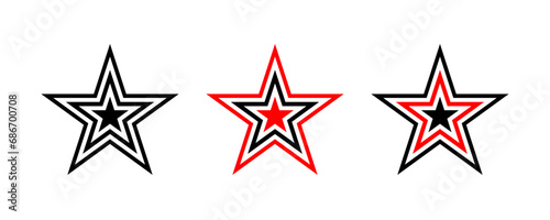 Black and red star line icons set illustration. Collection of stars stripe logo isolated on white background vector.