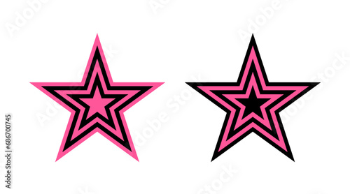 Pink and black star outline icons set illustration vector. Collection of stars shape logo isolated on white background.