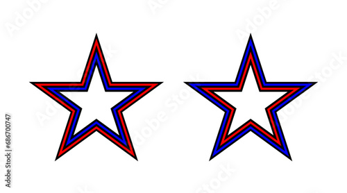 Black, red and blue star stripe icons set vector. Collection of stars shape logo illustration isolated on white background.