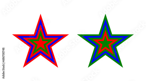Red  blue and green star outline icons set illustration vector. Collection of stars shape logo isolated on white background.