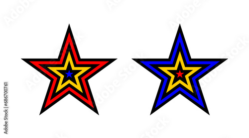 Multicolored star stripe icons set illustration vector. Collection of stars shape logo isolated on white background.