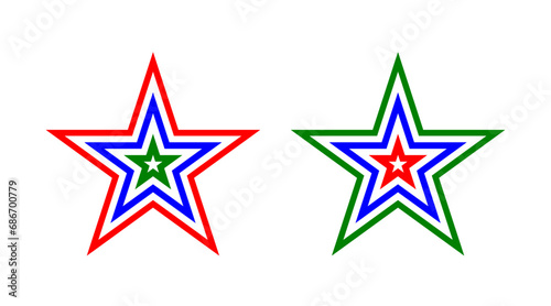 Red, blue and green star line icons set vector. Collection of stars shape logo illustration isolated on white background.