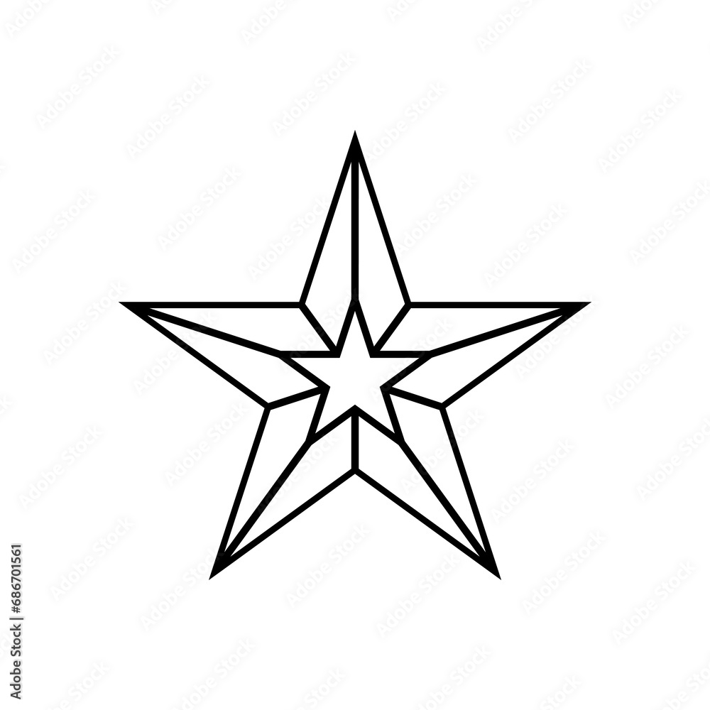 Black 3d star award line icon illustration vector. Christmas star shape logo isolated on white background.