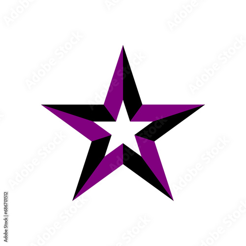 Black and purple 3d star award icon illustration vector. Christmas star shape logo isolated on white background.