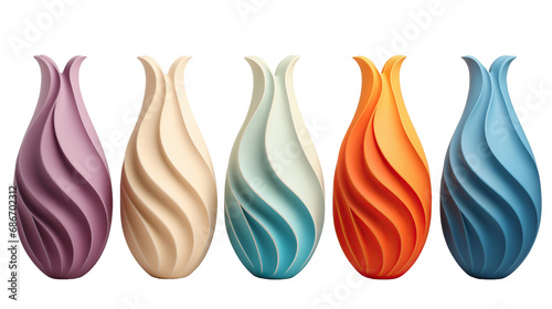 Five soliflore vases of different colors isolated on transparent bakcground photo