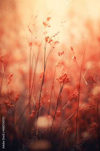 Wild grass at sunset. Macro image  shallow depth of field. Abstract summer nature background.