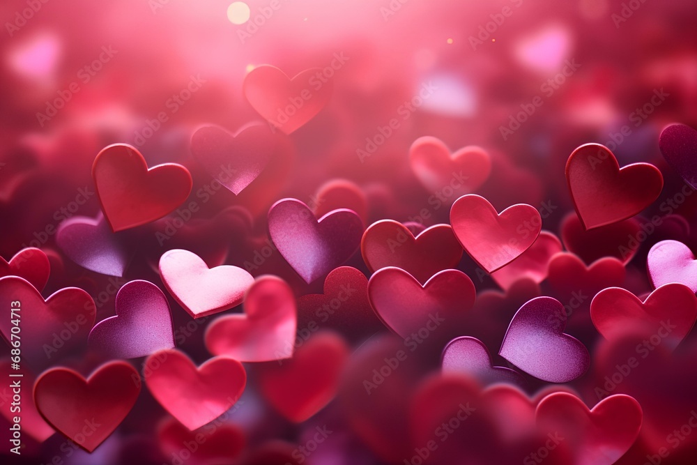 Romantic red background with hearts for Valentine's day.