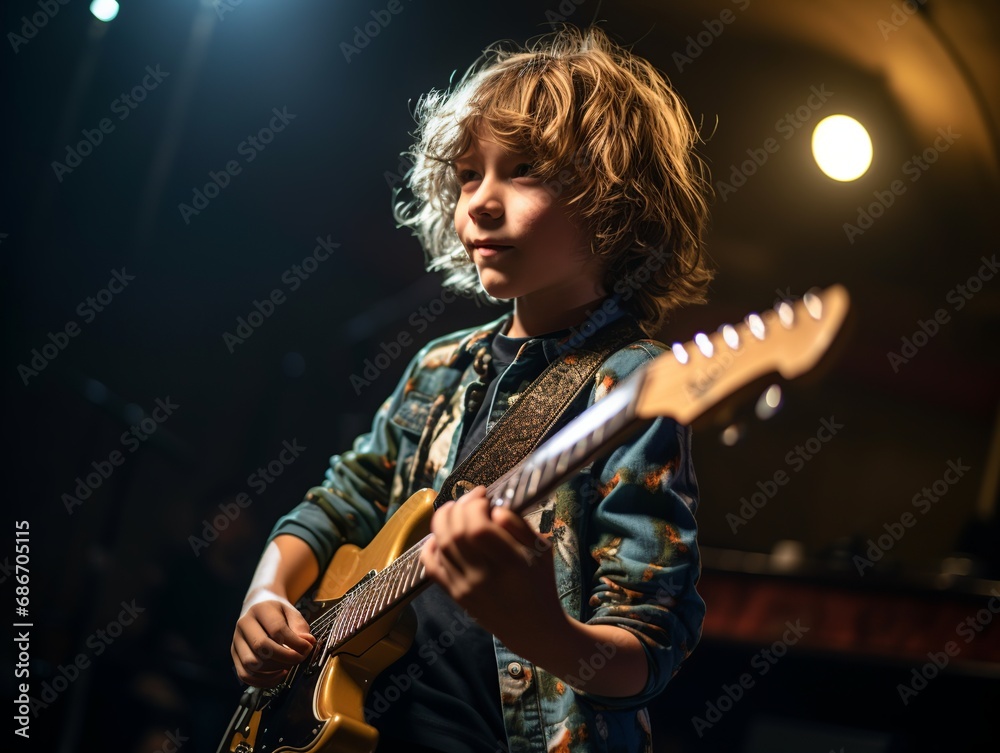 Obraz premium Boy playing electric guitar.