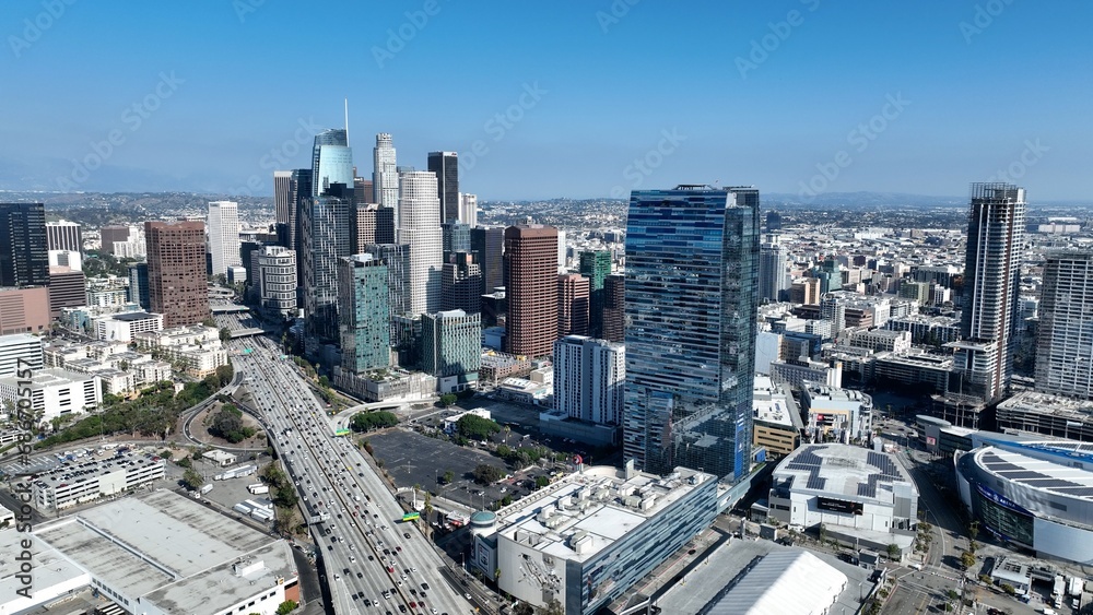 Enterprise Buildings At Los Angeles In California United States. Corporate Buildings Scenery. Skyscrapers Background. Enterprise Buildings At Los Angeles In California United States. 