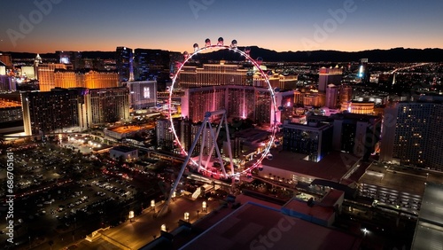 High Roller At Las Vegas In Nevada United States. Famous Night Landscape. Entertainment Scenery. High Roller At Las Vegas In Nevada United States. 