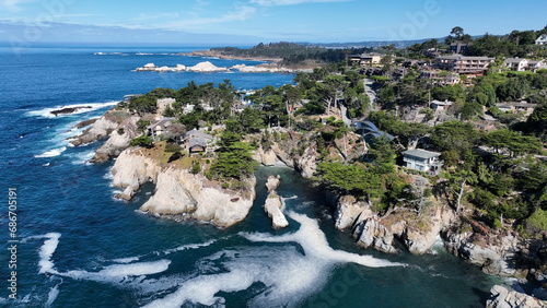 Coastal Line At Highway 1 In California United States. Historic Road Trip In Coastal Road Of California. Nature Seascape. Coastal Line At Highway 1 In California United States. 