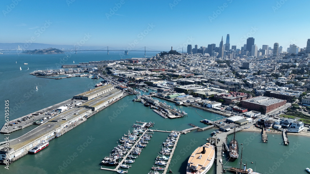 Harbor View At San Francisco In California United States. Downtown City Skyline. Transportation Scenery. Harbor View At San Francisco In California United States. 