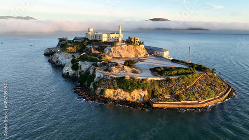 Alcatraz Island At San Francisco In California United States. Nature Island Prison. Tourism Landmark. Alcatraz Island At San Francisco In California United States. 