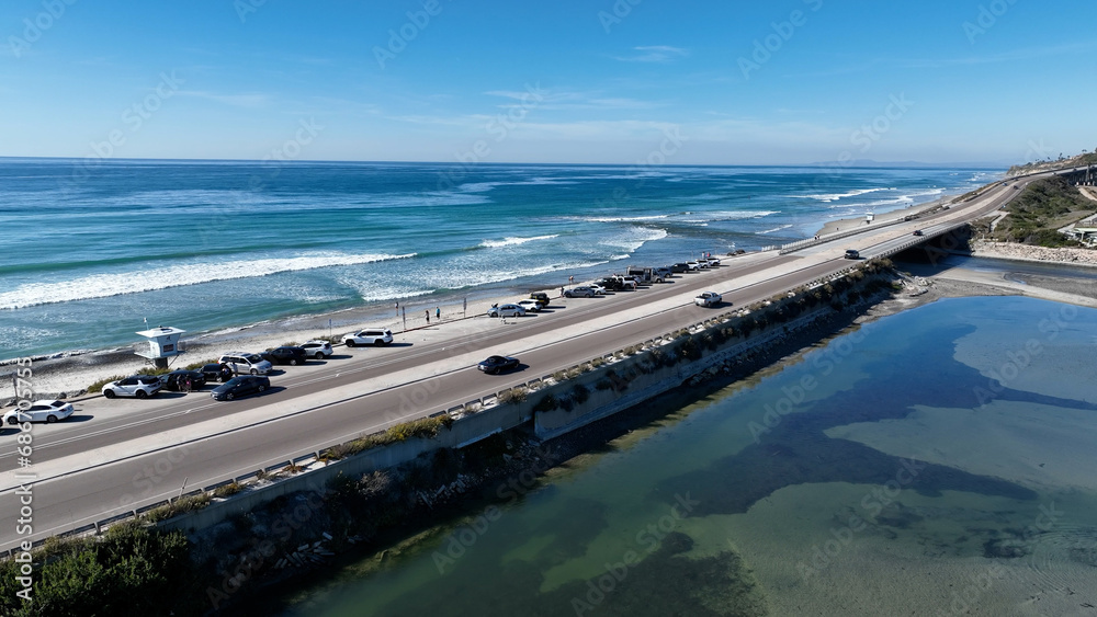 Torrey Pines State Beach At San Diego In California United States. Paradisiac Beach Scenery. Seascape Landmark. Torrey Pines State Beach At San Diego In California United States. 