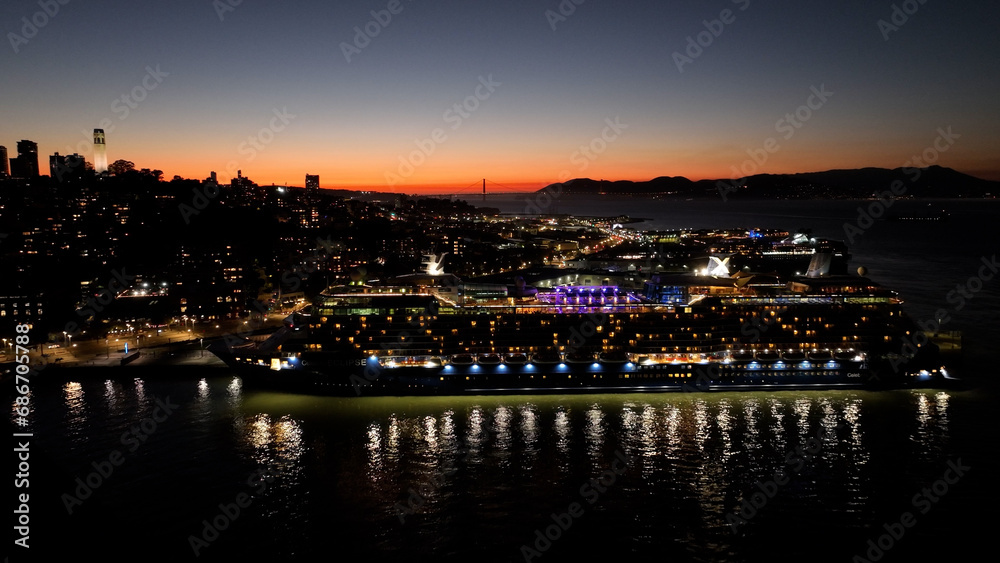 Port Of San Francisco At San Francisco In California United States. Downtown City Skyline. Transportation Scenery. Port Of San Francisco At San Francisco In California United States. 