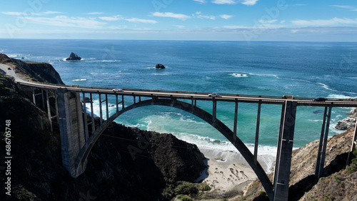 Bixby Creek Bridge At Highway 1 In California United States. Architecture Road Trip In Ocean Road Of California. Seaside Landscape. Bixby Creek Bridge At Highway 1 In California United States. 