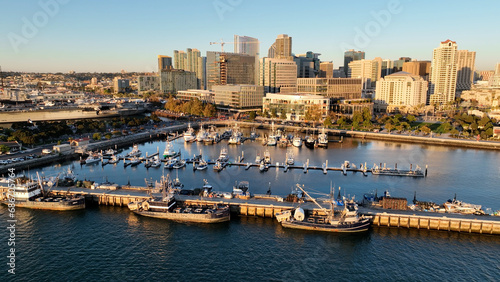 Downtown City At San Diego In California United States. Scenic Downtown Cityscape. Urban Coastal. Downtown City At San Diego In California United States.  © ByDroneVideos