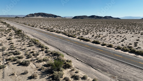 Desert Road At Essex In California United States. Famous National Park Landscape. Route 66 Travel. Desert Road At Essex In California United States. 