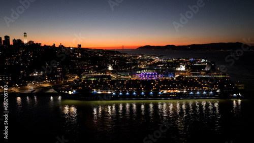 Port Of San Francisco At San Francisco In California United States. Downtown City Skyline. Transportation Scenery. Port Of San Francisco At San Francisco In California United States. 