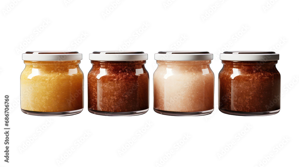 Set of Body Scrub Jars Isolated on Transparent or White Background, PNG Set of Body Scrub Jars Isolated on Transparent or White Background, PNG